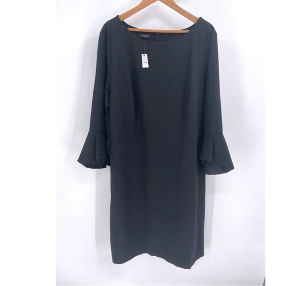 New Talbots Dress Women Size 22 Black Bell Ruffle 3/4 Sleeve‎ Classic Minimalist